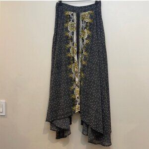 Free People Gray and Yellow Floral Maxi Skirt S M